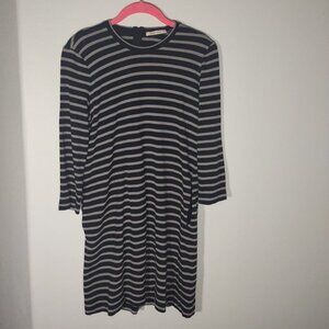 Marine Layer Black & Taupe Stripe 3/4 Sleeve Dress w/ Pockets Size Medium